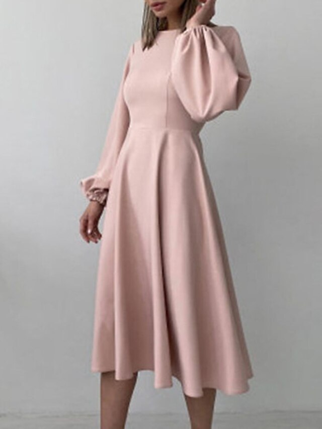 Womens Clothing Womens Dresses | Womens A Line Dress Midi Dress White Black Pink Long Sleeve Solid Color Backless Spring Summer 