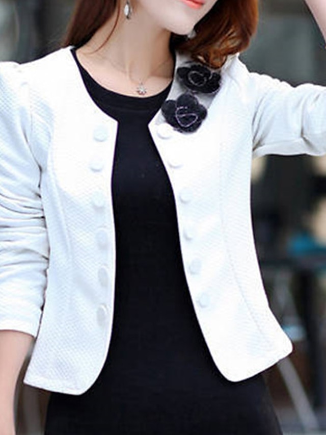 Women's Blazer Fall Short Bow Coat White Black Pink Fuchsia Elegant ...