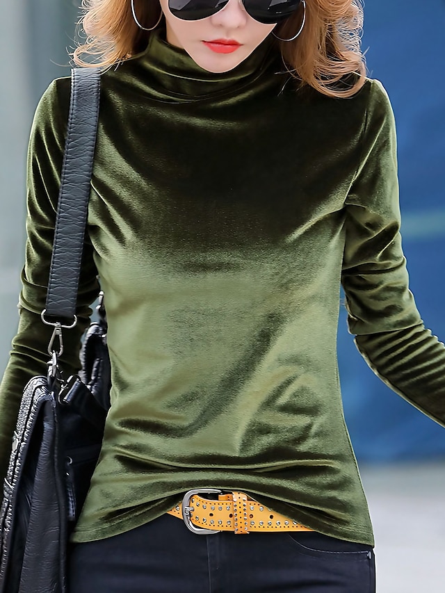  Camicia Blusa Per donna Nero Verde militare Marrone Tinta unita / tinta unita Sexy Giornaliero Caldo Di tendenza Collo alto Velluto Standard S