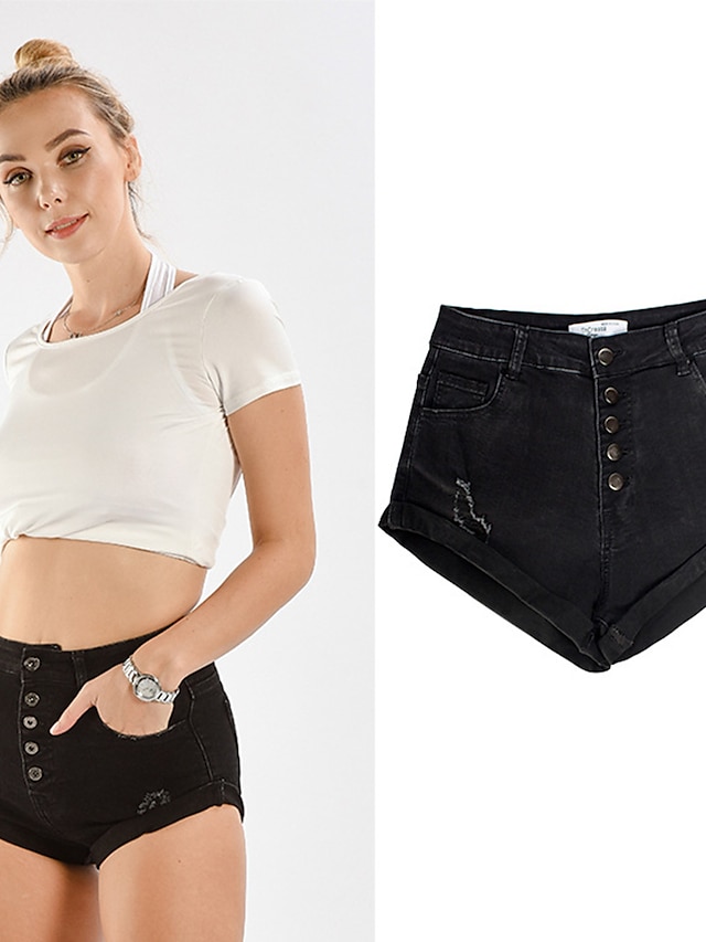 Womens Clothing Womens Bottoms | Womens Chic & Modern Fashion Jeans Shorts Pocket Short Pants Casual Weekend Micro-elastic Plain