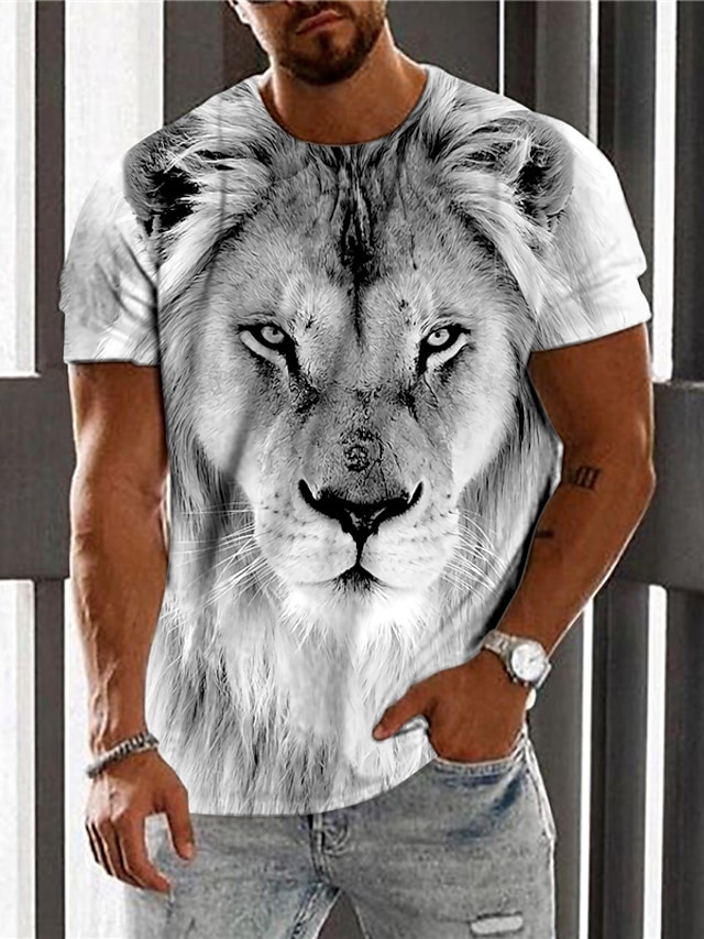  Men's Unisex T shirt Tee Lion Graphic Prints Crew Neck Gray 3D Print Daily Holiday Short Sleeve Print Clothing Apparel Designer Casual Big and Tall / Summer / Summer