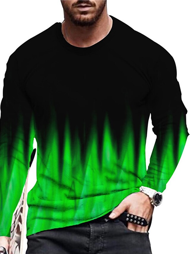  Men's Unisex T shirt 3D Print Color Block Graphic Prints Crew Neck Daily Holiday Print Long Sleeve Tops Casual Designer Big and Tall Green Red