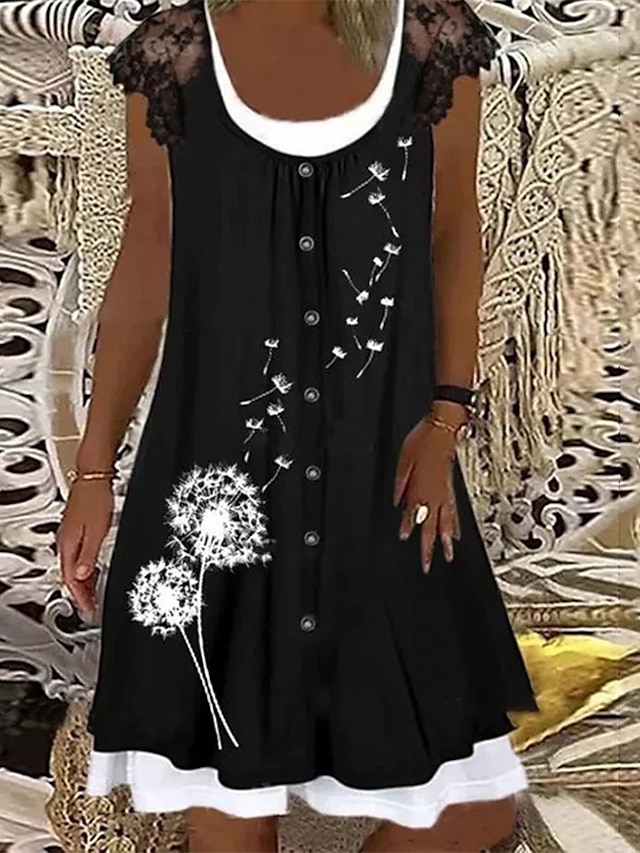  Női Váltó ruha Mini ruha Fekete Tengerészkék Szürke Rövid ujjú Virágos Csipke Tavasz Nyár Terített nyak Alap 2023 S M L XL XXL XXXL