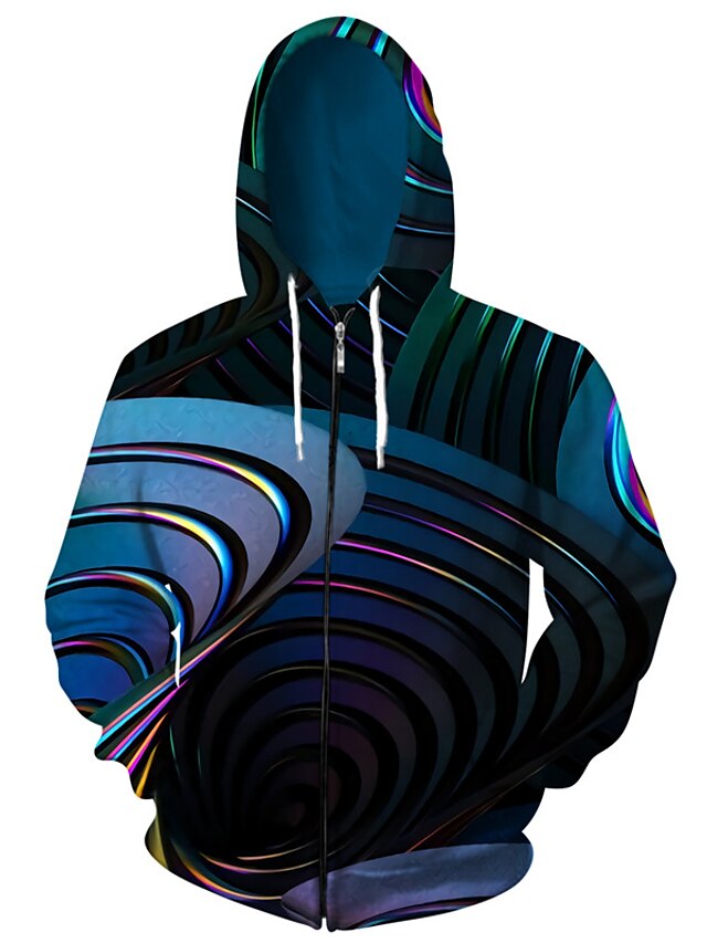 Mens Clothing Mens Hoodies & Sweatshirts | Mens Unisex Full Zip Hoodie Jacket Stripes Graphic Prints Spiral Zipper Print Daily S