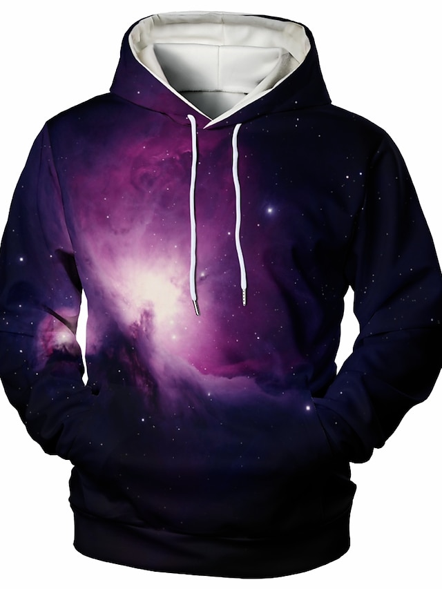  Men's Pullover Hoodie Sweatshirt Galaxy Graphic Stars Casual Daily Weekend 3D Print Casual Hoodies Sweatshirts  Purple