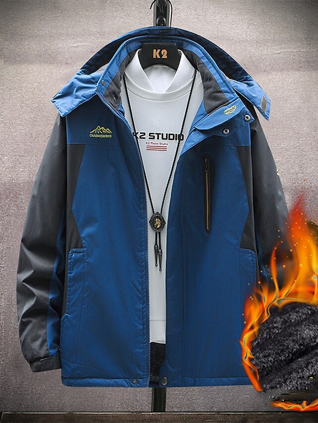  Men's Outdoor Jacket Street Outdoor Fall Winter Regular Coat Regular Fit Waterproof Windproof Breathable Casual Jacket Long Sleeve Color Block Pocket Blue Black Red