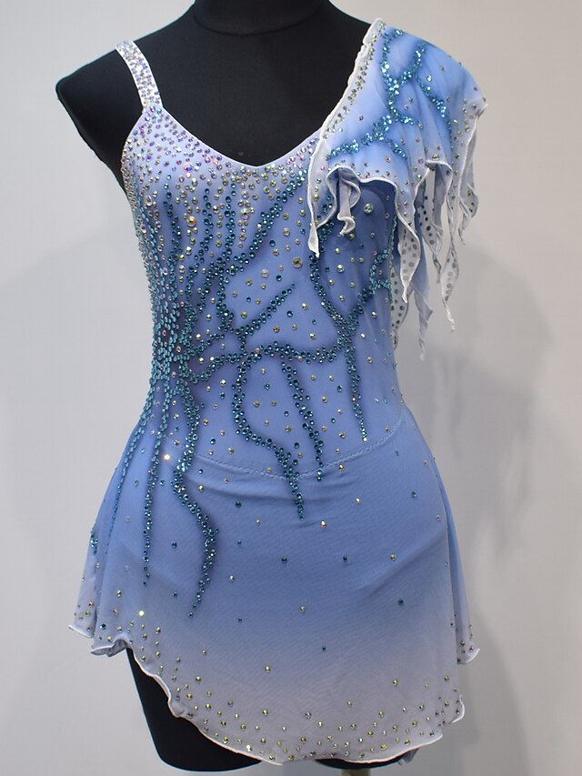 Ice Skating Dress Halo Spandex Competition blue dyeing Long sleeve 