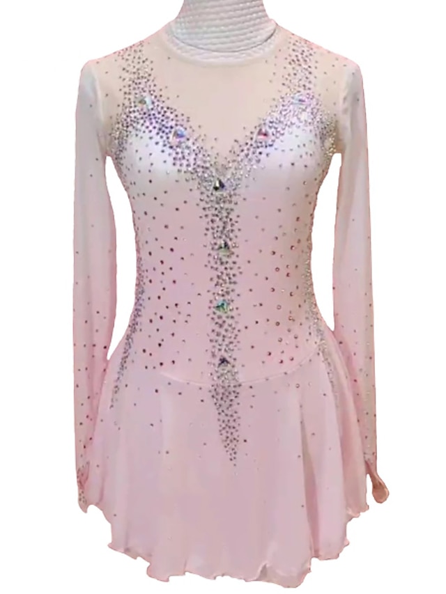  Φόρεμα για φιγούρες πατινάζ Γυναικεία Κοριτσίστικα Patinaj Φορέματα Σύνολα Ροζ Δίχτυ Σπαντέξ Υψηλή Ελαστικότητα Ανταγωνισμός Ενδυμασία πατινάζ Χειροποίητο Κρύσταλλο / Στρας Μακρυμάνικο / Χειμώνας