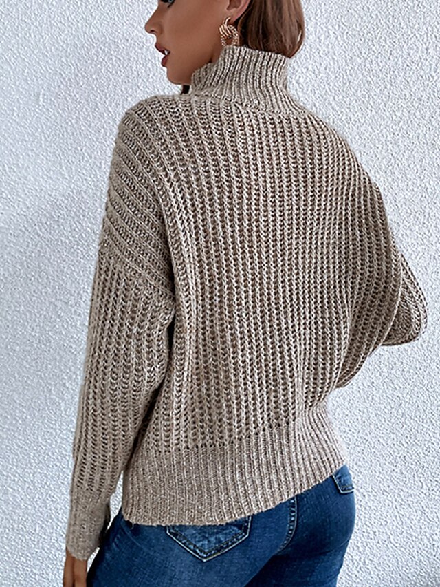 Womens Clothing Sweaters & Cardigans | Womens Pullover Sweater Jumper chunky crochet Knit Knitted Pure Color Turtleneck Stylish 