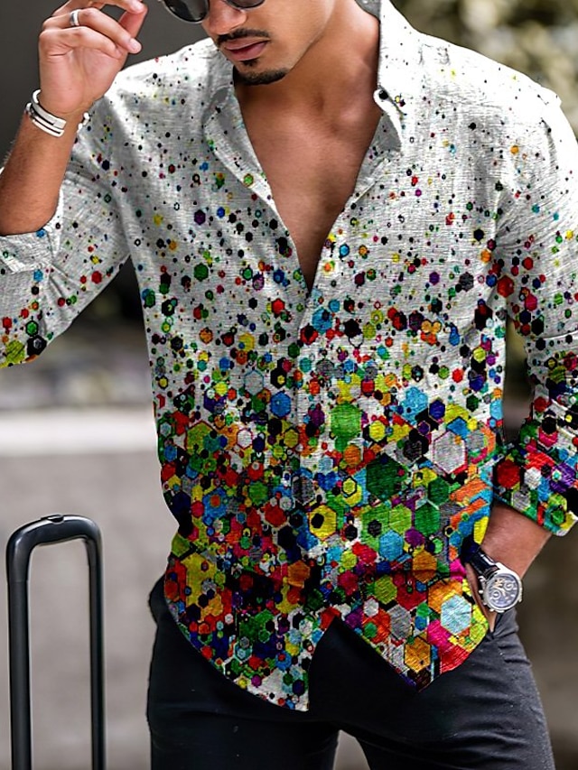  Men's Shirt Polka Dot Turndown Street Casual Button-Down Print Long Sleeve Tops Casual Fashion Breathable White / Spring / Summer