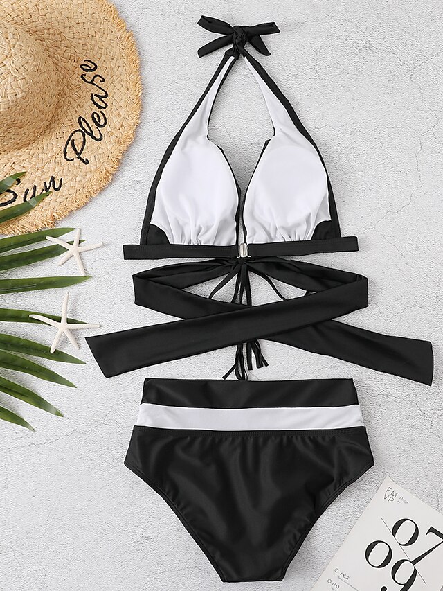 Womens Clothing Womens Swimwear | Womens Swimwear Bikini 2 Piece Normal Swimsuit Slim Basic Solid Color White Black Pink Camisol