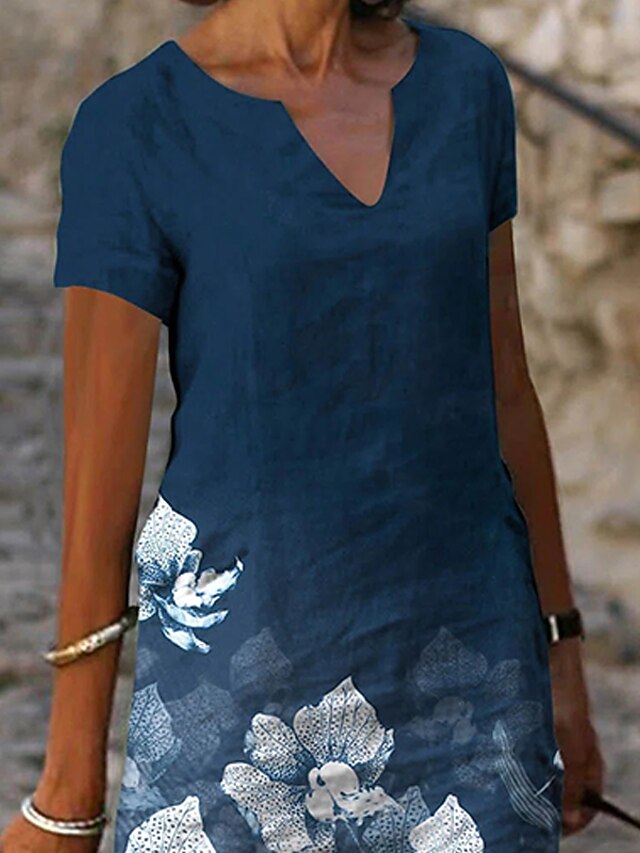 Abito Estivo Donna A Maniche Corte – Floreale A Righe, Lunghezza Al Ginocchio, Scollo Rotondo – Taglie S A XL
