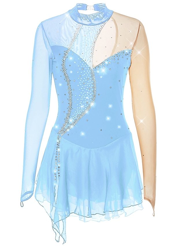  Kunstschaatsjurk Dames Voor meisjes Schaatsen Jurken Outfits Licht Paars Donker paars Zwart En Paars Open achterkant Netstof Spandex Hoge Elasticiteit Wedstrijd Kunstschaatskleding Met de hand gemaakt