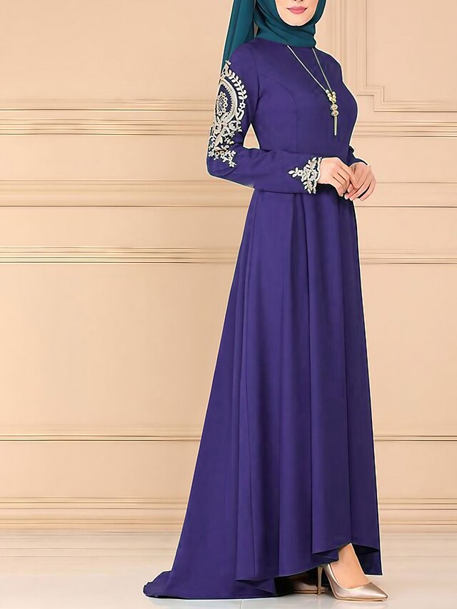 Womens Clothing Womens Dresses | Womens Sheath Dress Maxi long Dress Blue Black Purple Wine Long Sleeve Embroidery Embroidered R