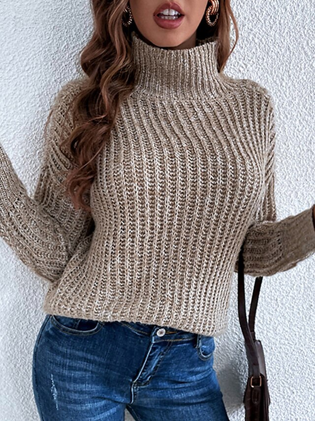 Womens Clothing Sweaters & Cardigans | Womens Pullover Sweater Jumper chunky crochet Knit Knitted Pure Color Turtleneck Stylish 