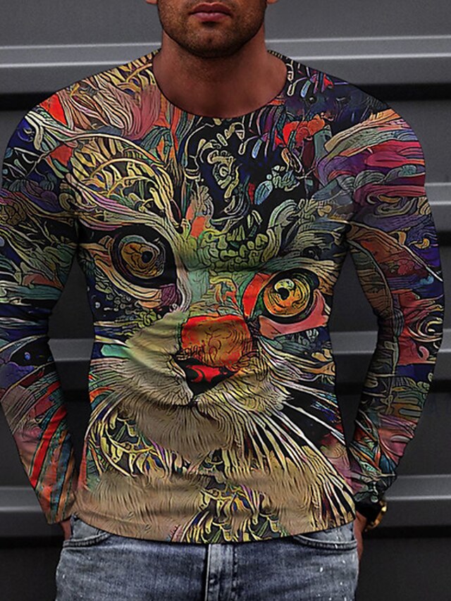  Men's Unisex T shirt 3D Print Graphic Prints Animal Crew Neck Daily Holiday Print Long Sleeve Tops Casual Designer Big and Tall Khaki
