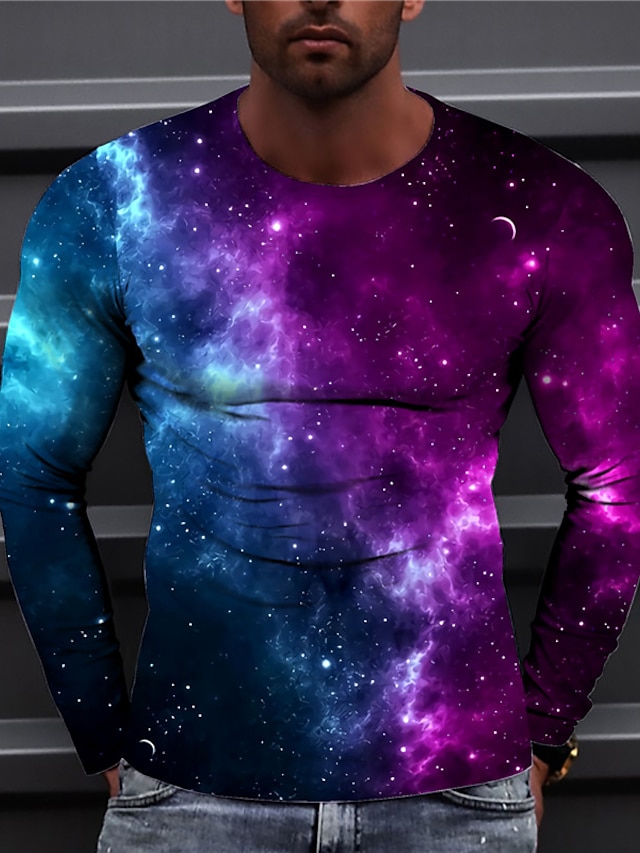  Men's Unisex T shirt 3D Print Galaxy Graphic Prints Crew Neck Daily Holiday Print Long Sleeve Tops Casual Designer Big and Tall Purple
