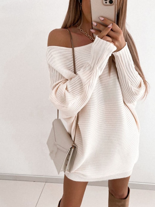  Women's Shift Dress Khaki White Pure Color Long Sleeve Fall Spring Ruched Crew Neck Loose Fit Party Winter Dress Fall Dress 2022 S M L XL XXL 3XL
