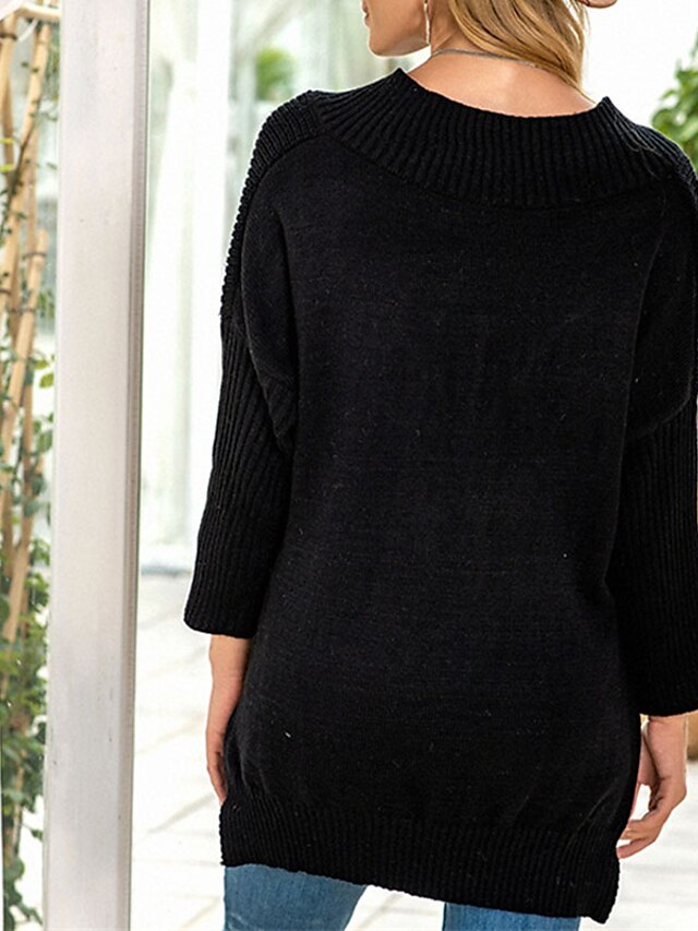 Womens Clothing Sweaters & Cardigans | Womens Pullover Sweater Jumper Knit Split Knitted Solid Color Off Shoulder Stylish Casual