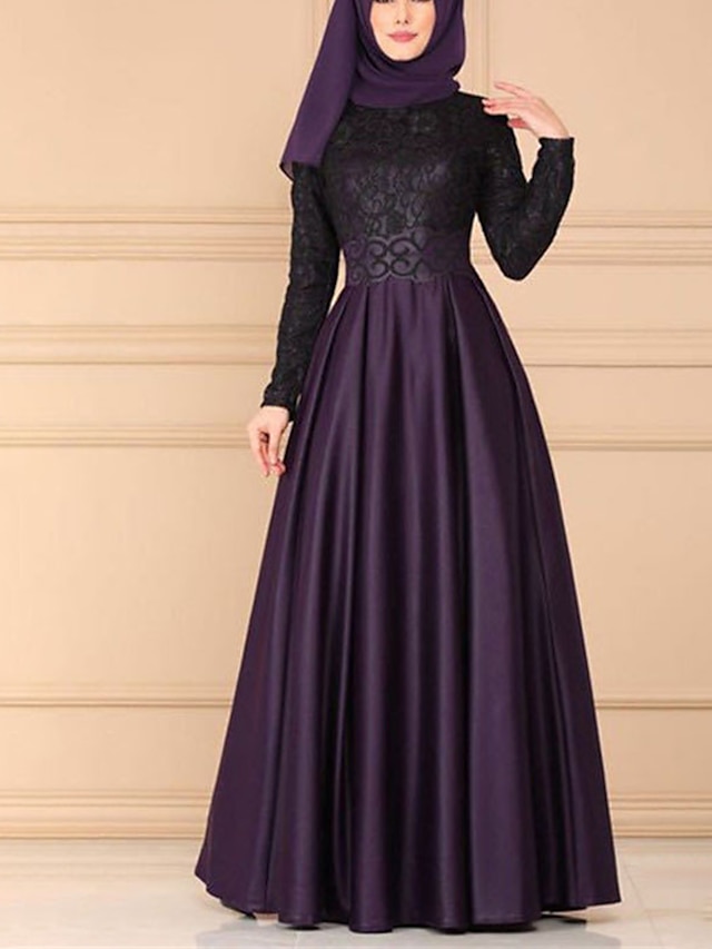 Womens Clothing Womens Dresses | Womens Swing Dress Maxi long Dress Blue Purple Pink Wine Dark Green Light Blue Long Sleeve Pure