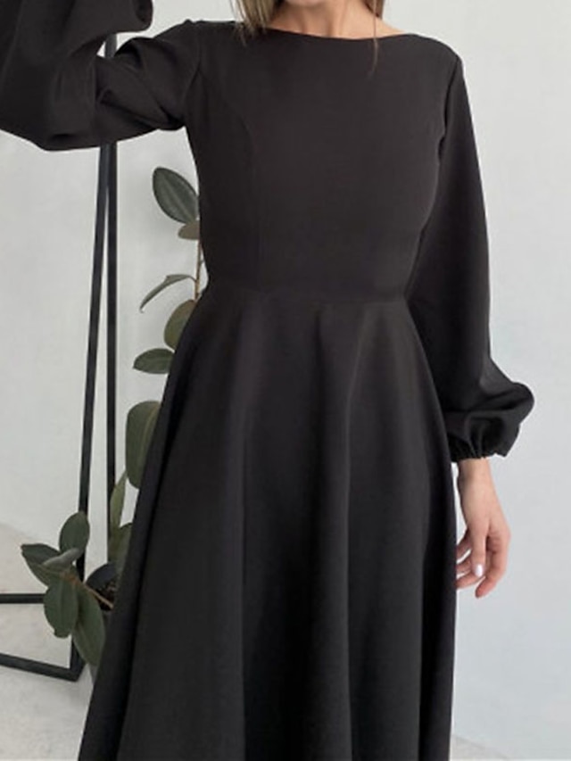 Womens Clothing Womens Dresses | Womens A Line Dress Midi Dress White Black Pink Long Sleeve Solid Color Backless Spring Summer 