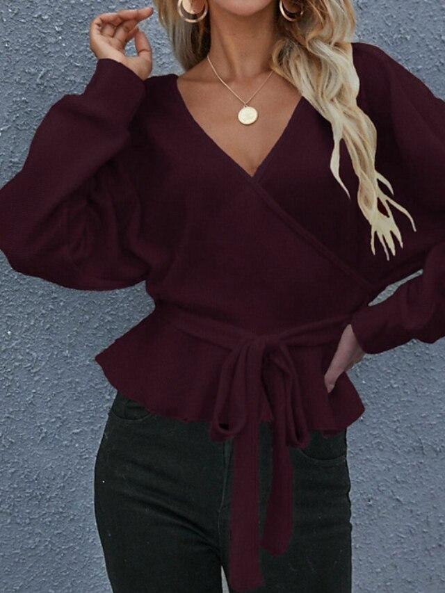 Womens Clothing Sweaters & Cardigans | Womens Pullover Sweater Jumper Knit Knitted Pure Color V Neck Stylish Elegant Daily Date 