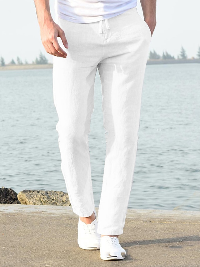  Men's Linen Pants Beach Pants White Black khaki M L XL