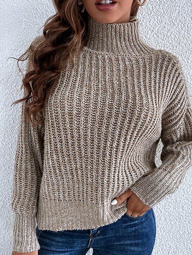 Womens Clothing Sweaters & Cardigans | Womens Pullover Sweater Jumper chunky crochet Knit Knitted Pure Color Turtleneck Stylish 