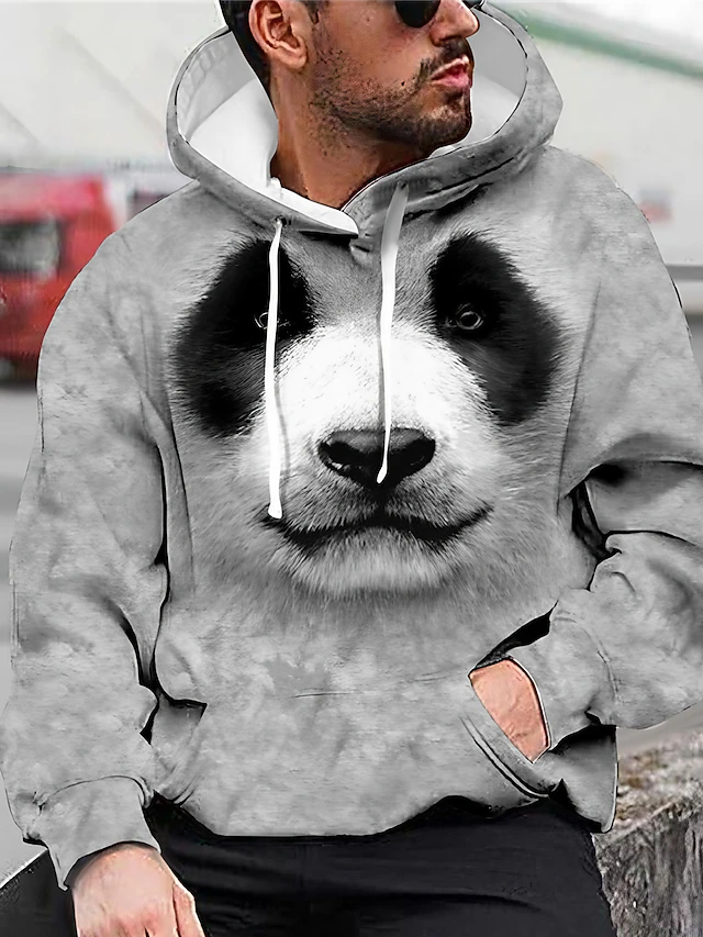Men's Panda Graphic Prints Hoodie Hoodies Sweatshirt Designer Casual Long Sleeve Hooded Daily Sports Gray Print Spring & Fall Designer3