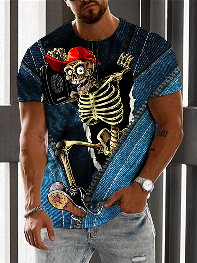  Men's Unisex T shirt 3D Print Graphic Prints Skull Skeleton Crew Neck Daily Holiday Print Short Sleeve Tops Casual Designer Big and Tall Blue