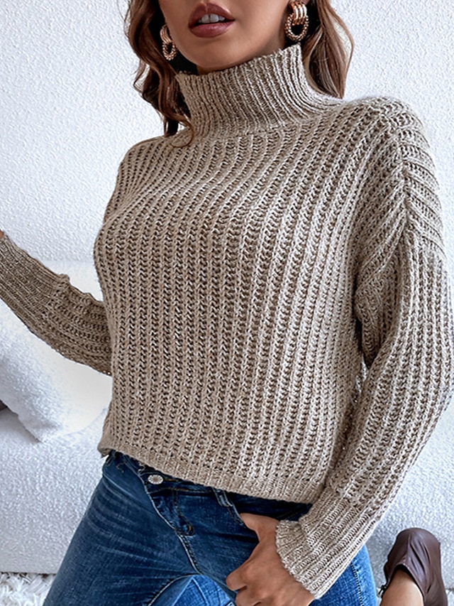 Womens Clothing Sweaters & Cardigans | Womens Pullover Sweater Jumper chunky crochet Knit Knitted Pure Color Turtleneck Stylish 