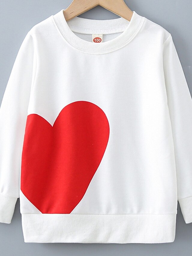 Baby & Kids Girls Clothing | Kids Unisex Valentines T shirt Long Sleeve White Heart Solid Color Cotton Indoor Outdoor Active Dai