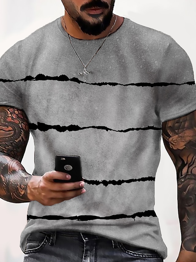  Men's Unisex Shirt T shirt Tee Tee Striped Graphic Prints Crew Neck Gray 3D Print Daily Holiday Short Sleeve Print Clothing Apparel Designer Casual Big and Tall