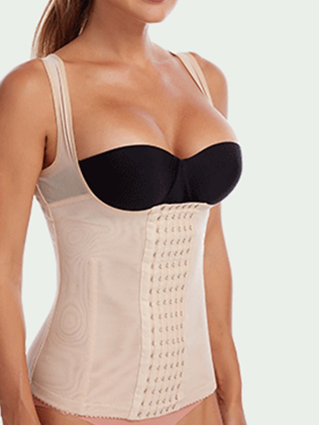  Korsett Damen Taillentrainer Korsetts Shapewear B¨¹ro Laufen Fitnessstudio Yoga Schwarz Beige Sport Atmungsaktiv Komfortabel Haken & Öse Bauchkontrolle Push-Up Hosen Verschluss vorne Einfarbig Sommer