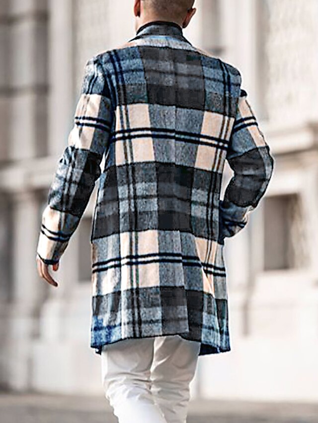 Mens Clothing Mens Outerwear | Mens Coat Plaid Active Fall & Winter Long Coat Daily Long Sleeve Jacket Gray - TJ88889