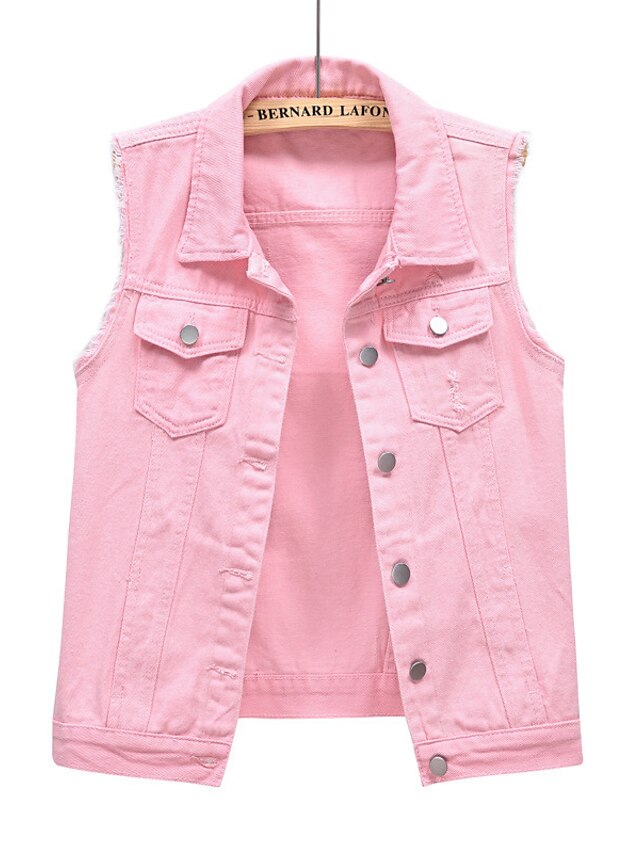 Womens Clothing Womens Outerwear | Womens Vest Denim Vest Street Daily Going out Spring Summer Regular Coat Regular Fit Breathab