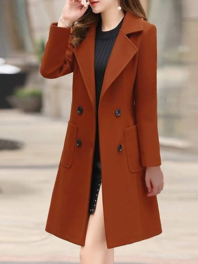 Womens Clothing Womens Outerwear | Womens Coat Casual Fall Winter Long Coat Notch lapel collar Regular Fit Warm Fashion ElegantL