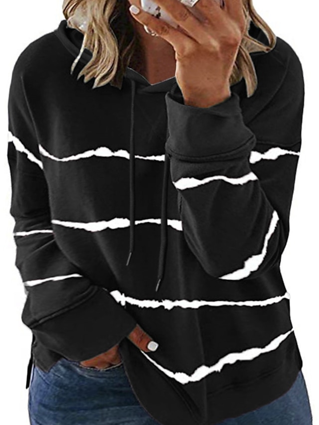 Womens Clothing Plus Size Collection | Womens Plus Size Tops Hoodie Sweatshirt Striped Print Long Sleeve V Neck Streetwear Daily