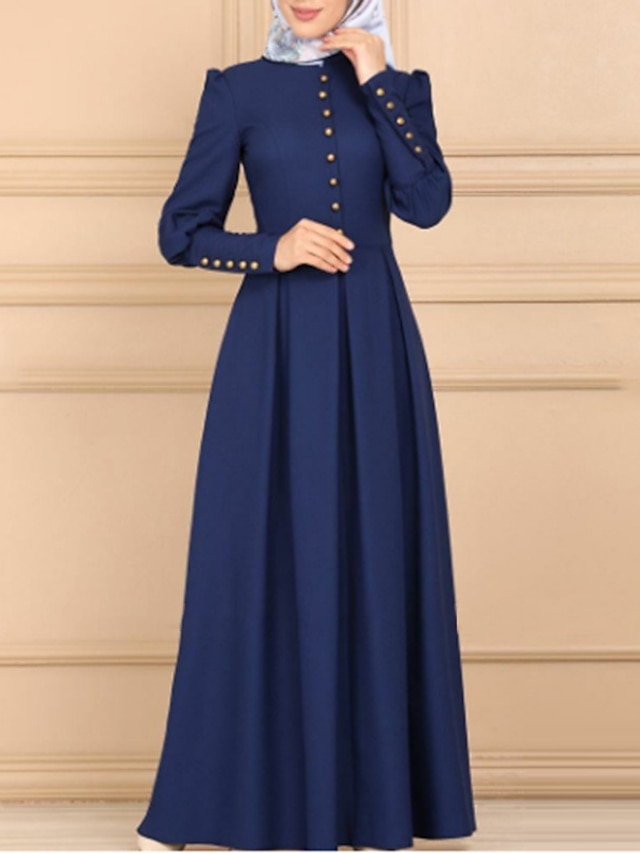 Womens Clothing Womens Dresses | Womens A Line Dress Maxi long Dress Blue Pink Wine Long Sleeve Solid Color Button Spring Summer