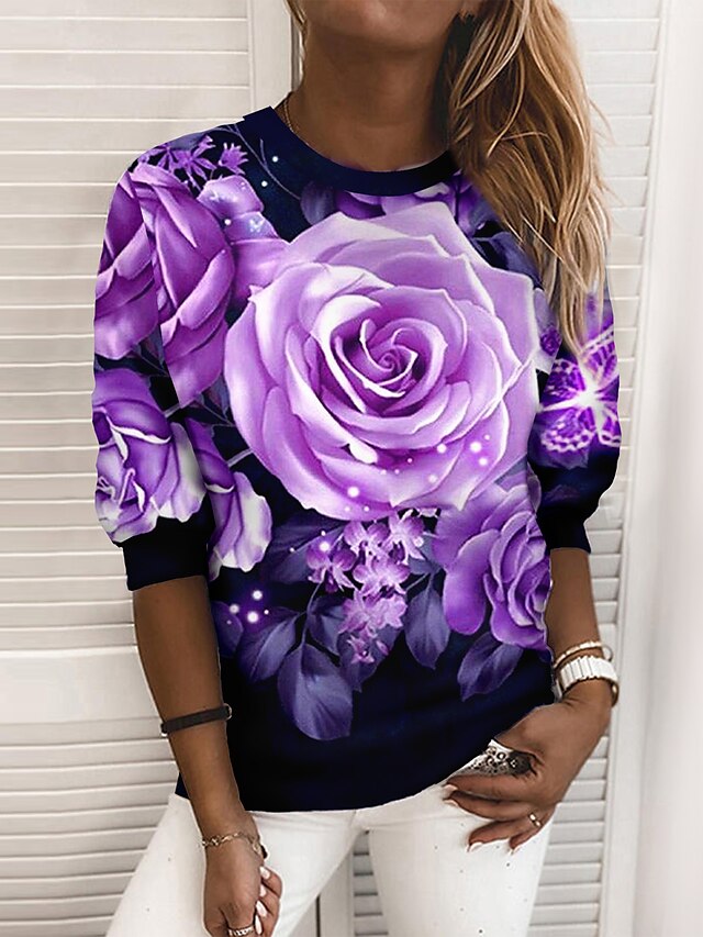 Womens Clothing Womens Tops | Womens Sweatshirt Pullover Flower Rose Print Casual Sports Holiday 3D Print Active Streetwear Hood