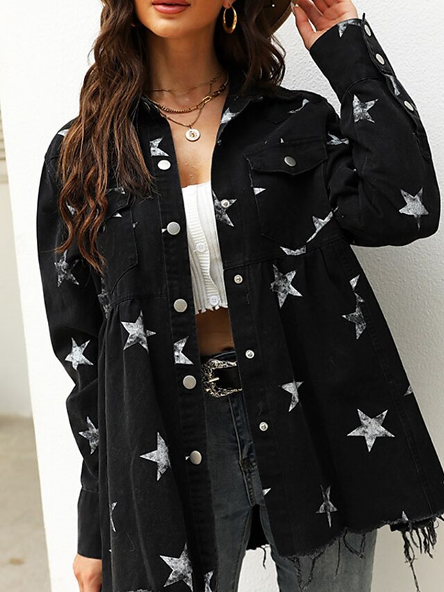 Womens Clothing Womens Outerwear | Womens Denim Jacket Street Daily Going out Spring Summer Regular Coat Regular Fit Warm Breath