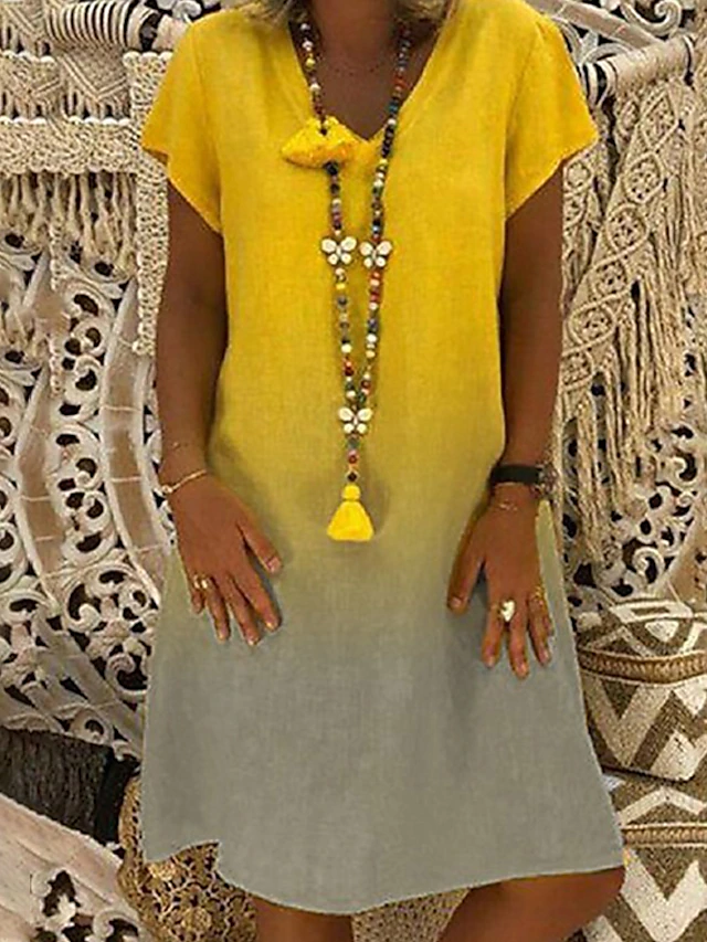 Women's Shift Dress Color Gradient Print V Neck Midi Dress Basic Casual ...