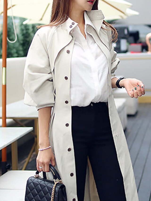 Womens Clothing Womens Outerwear | Womens Trench Coat Street Daily Going out Spring Summer Long Coat Stand Collar Regular Fit Br