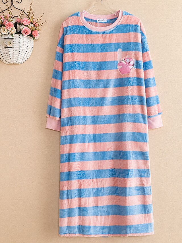 Womens Clothing Womens Sleep & Lounge | Womens Pajamas Nightgown 1 pc Stripe Animal Fashion Comfort Sweet Home Party Daily Fleec