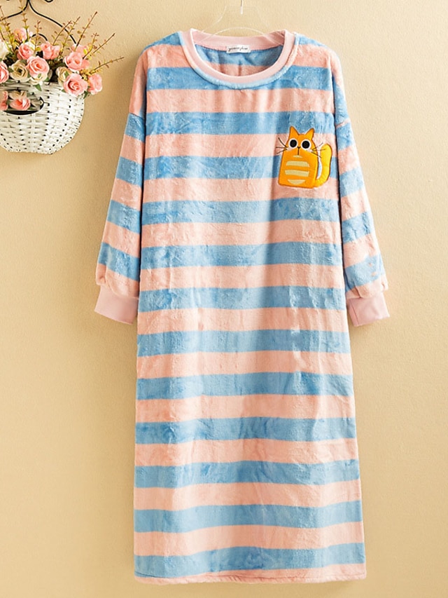 Womens Clothing Womens Sleep & Lounge | Womens Pajamas Nightgown 1 pc Stripe Animal Fashion Comfort Sweet Home Party Daily Fleec