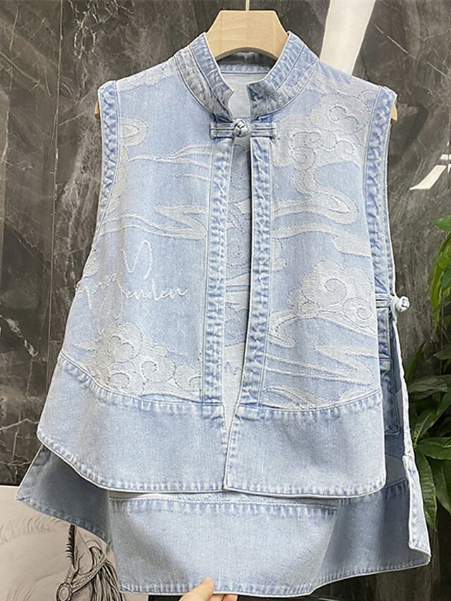 Womens Clothing Womens Outerwear | Womens Vest Denim Vest Street Daily Going out Spring Summer Regular Coat Regular Fit Breathab