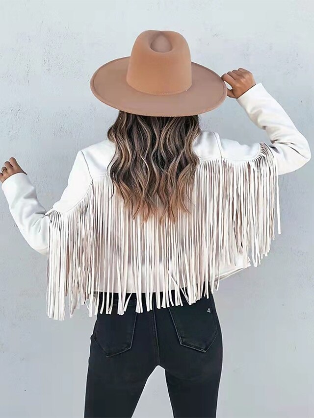 Women's Casual Jacket Going out Fall Tassel Fringe Rusty Regular Coat