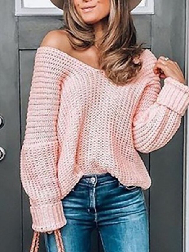 Womens Clothing Sweaters & Cardigans | Womens Pullover Sweater Jumper Knit Knitted Solid Color Off Shoulder Stylish Casual Daily