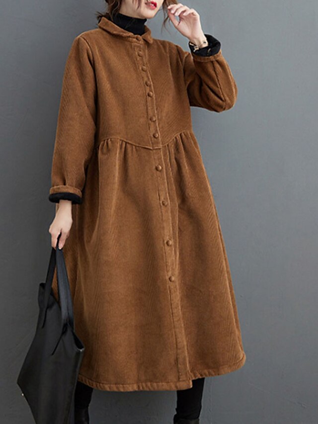 Womens Clothing Womens Outerwear | Womens Trench Coat Coat Long Pocket Coat Black Dark Green Brown Coffee Casual Street Spring S