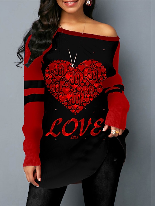 Womens Clothing Womens Dresses | Womens Shift Dress Short Mini Dress White Black Red Long Sleeve Plaid Heart Letter Print Fall W